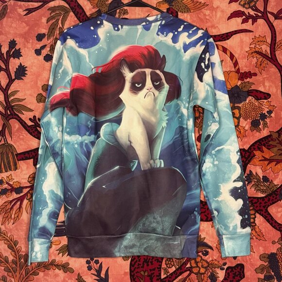 Front & Back Grumpy Cat Meme Little Mermaid Long Sleeve - Picture 2 of 3
